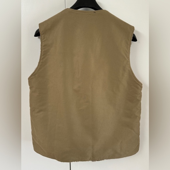 CHIMALA Reversible Cotton Twill And Faux Shearling Gilet Green Vest Army Craig - Picture 7 of 8